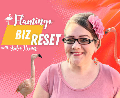 flamingo bi reset Katie Hornor with pink shirt in front of flamingos